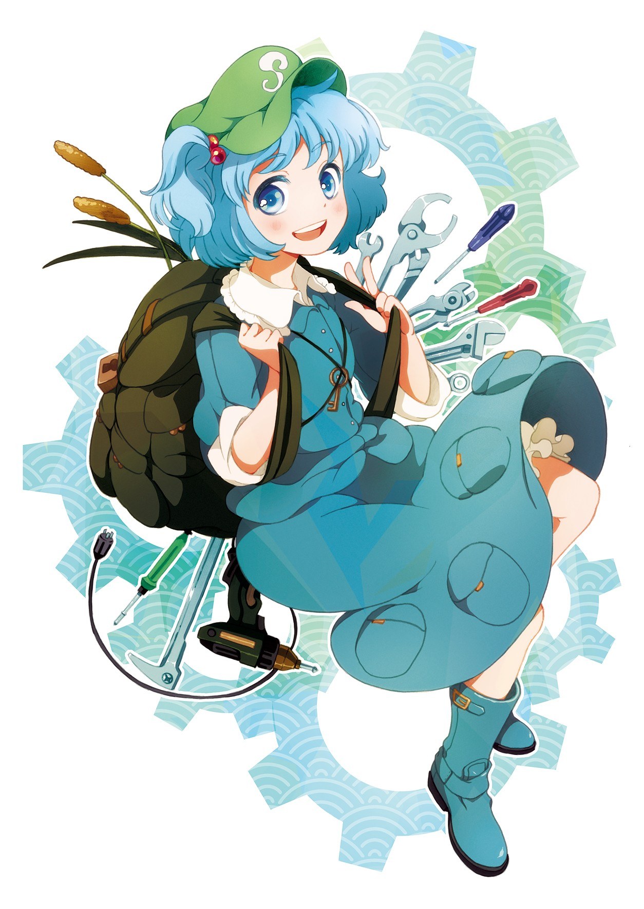 blue-haired girl with tools