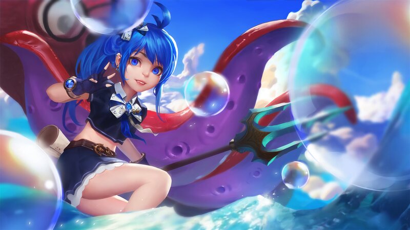 Blue-haired Girl with Trident