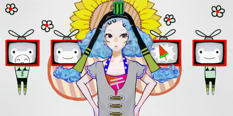 Blue-haired Girl with TV Heads