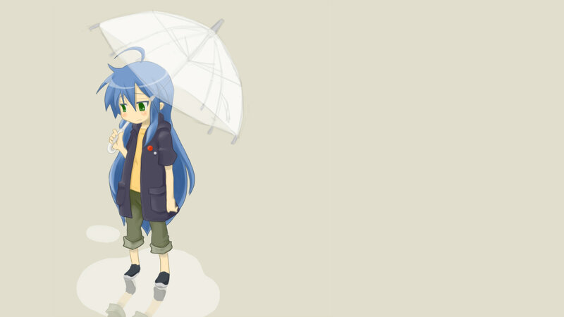 blue-haired girl with umbrella