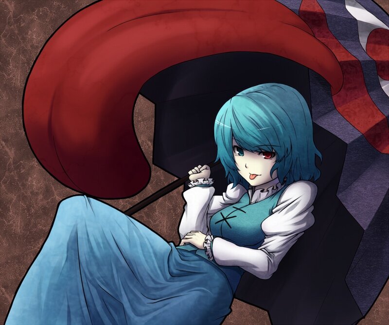 blue-haired girl with umbrella