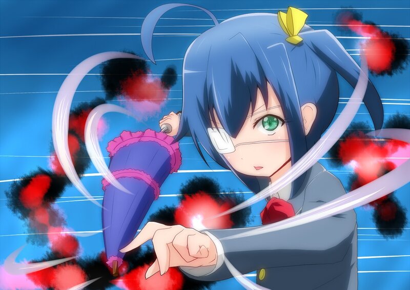 Blue-haired girl with umbrella