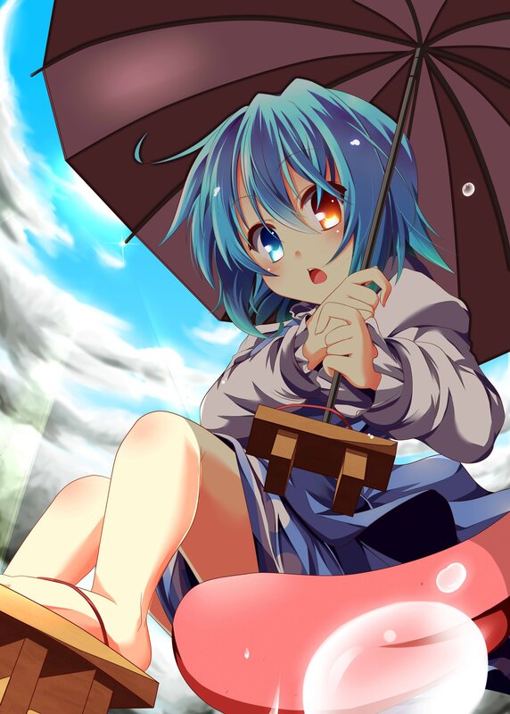Blue-haired girl with umbrella