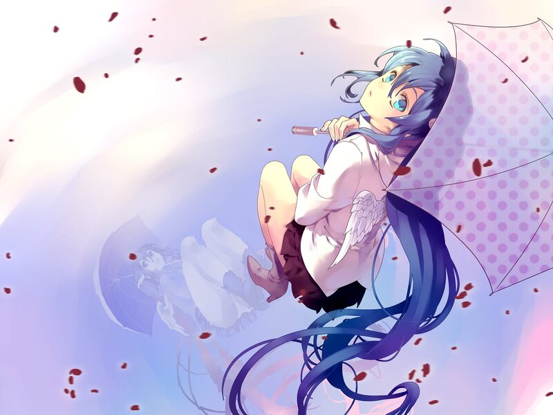 Blue-haired girl with umbrella
