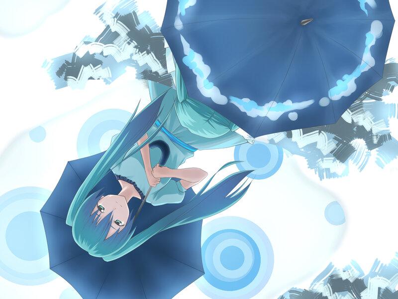 blue-haired girl with umbrella