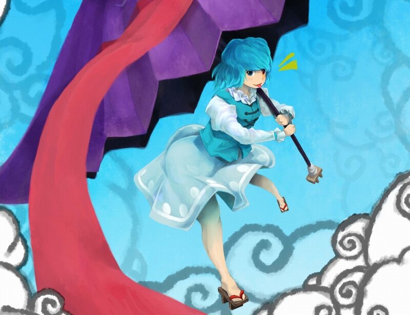 blue-haired girl with umbrella