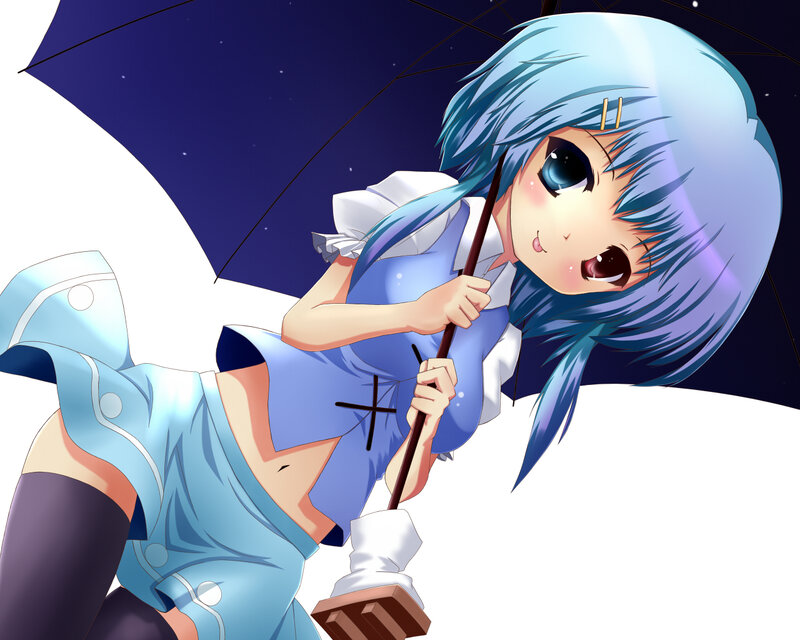 Blue-haired Girl with Umbrella — Blue, Calm