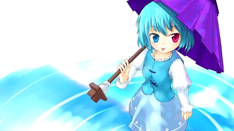 Blue-haired Girl with Umbrella — Blue, Playful, Anime, Hammer