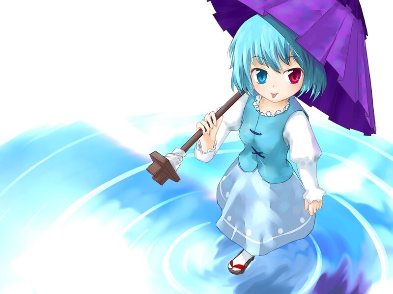 Blue-haired Girl with Umbrella — Blue, Playful, Anime, Mallet
