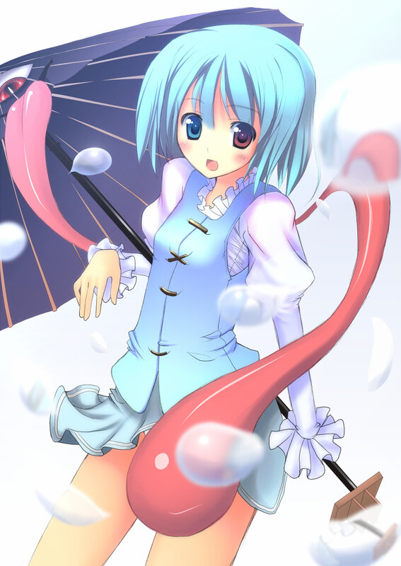 Blue-haired Girl with Umbrella — Blue, Playful, Anime, Tentacle