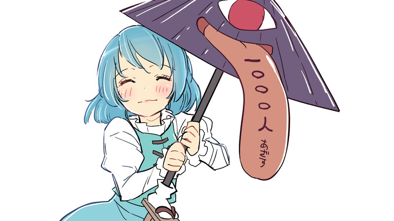 Blue-haired Girl with Umbrella — Blue, Playful, Anime, Tongue