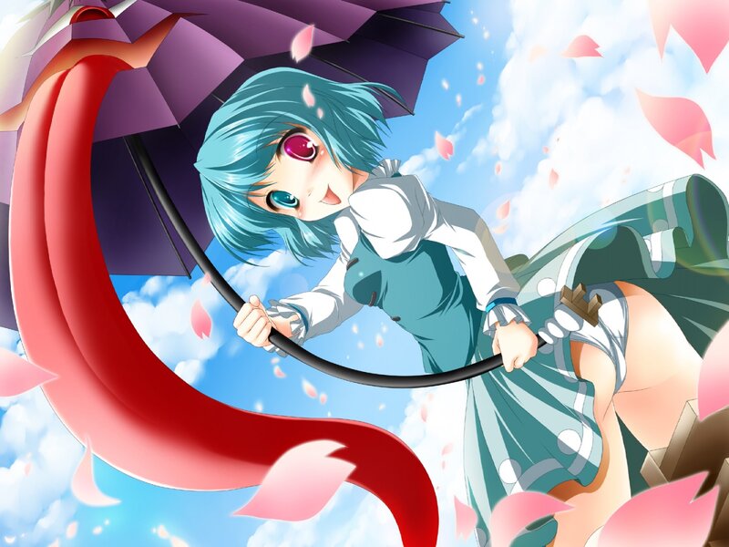 Blue-haired Girl with Umbrella — Blue, Playful