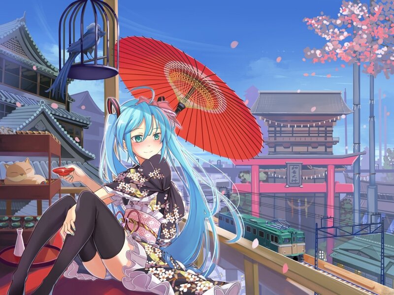 Blue-haired Girl with Umbrella — Blue, Serene, Spring
