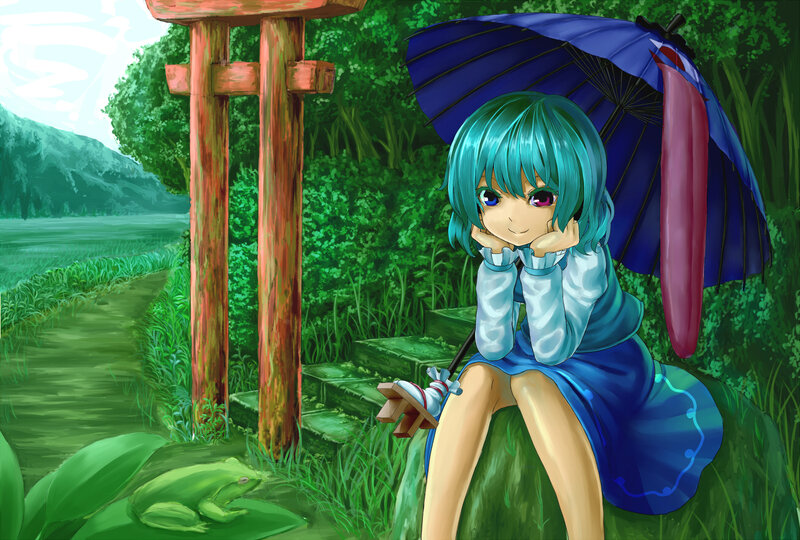 Blue-haired Girl with Umbrella — Green