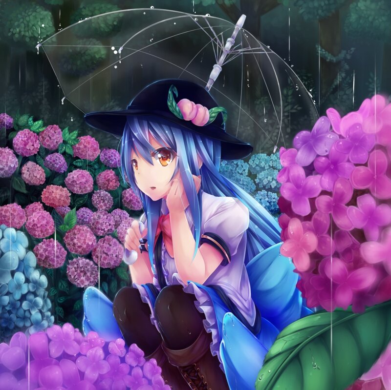 Blue-haired Girl with Umbrella — Purple, Serene