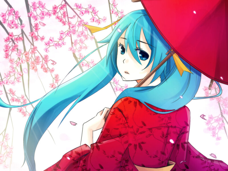 Blue-haired Girl with Umbrella — Red