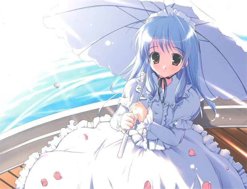 Blue-haired Girl with Umbrella — White