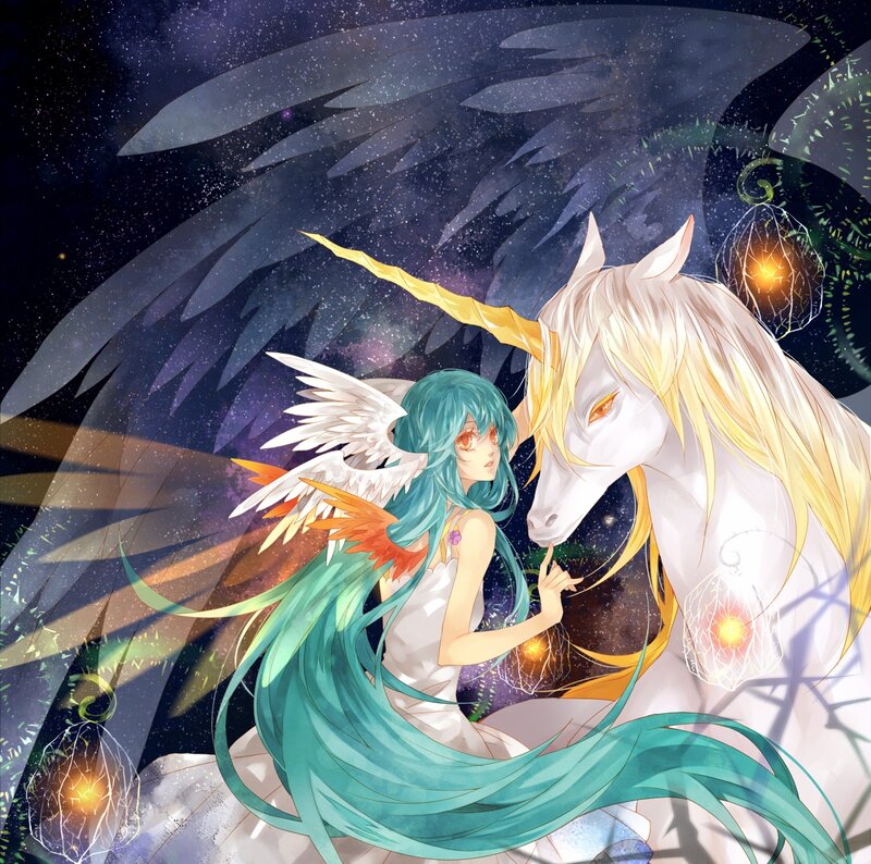 Blue-haired Girl with Unicorn — Teal