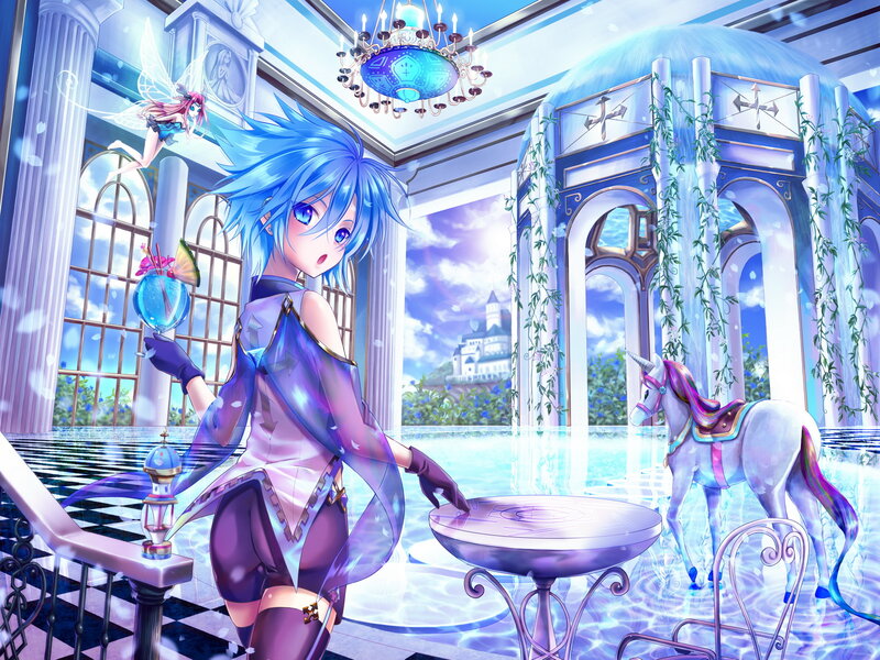 Blue-haired Girl with Unicorn
