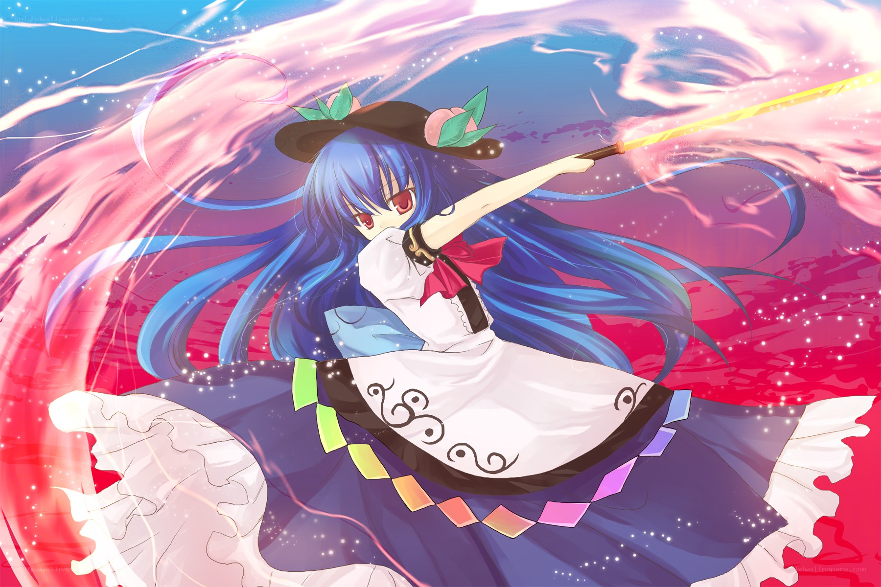 blue-haired girl with wand
