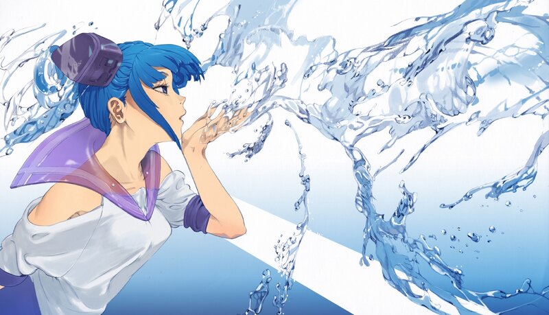 blue-haired girl with water powers