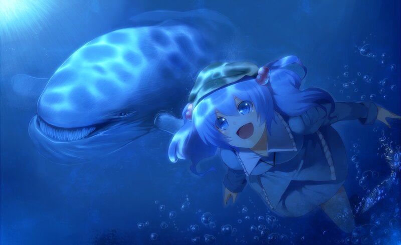 Blue-haired Girl with Whale — Blue