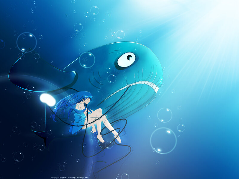 Blue-haired Girl with Whale