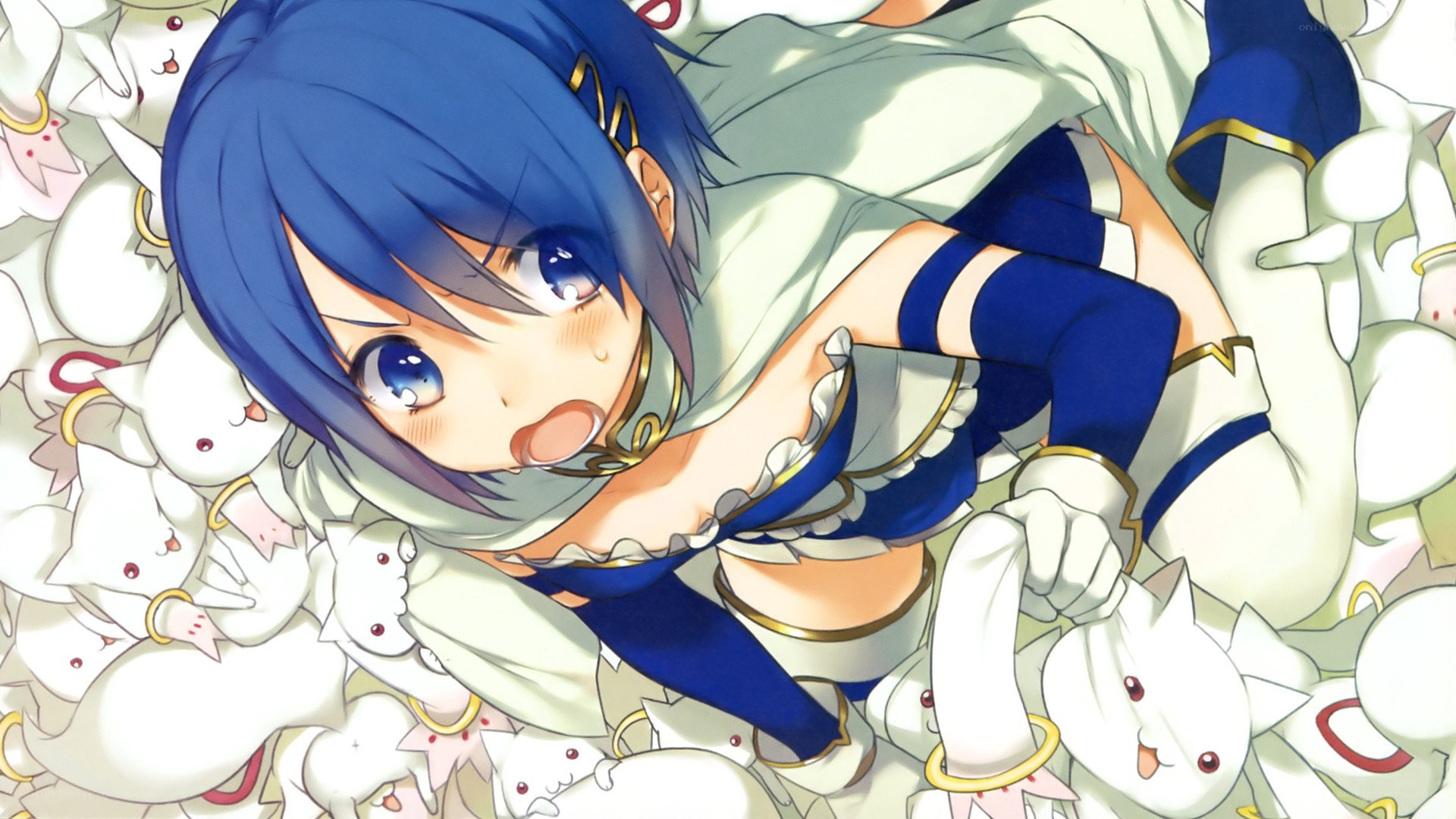 blue-haired girl with white creatures
