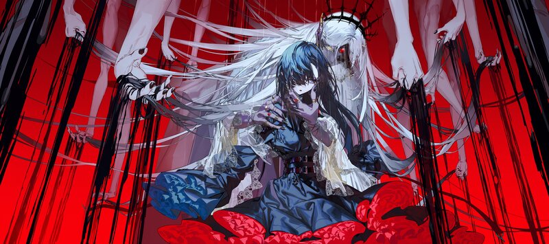 Blue-haired Girl with White Figure