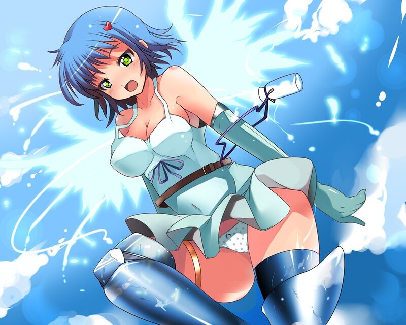 blue-haired girl with wings