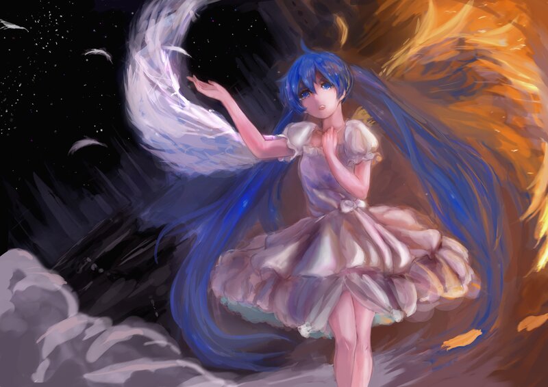 blue-haired girl with wings