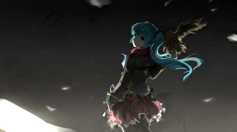 Blue-haired Girl with Wings — Black, Dramatic