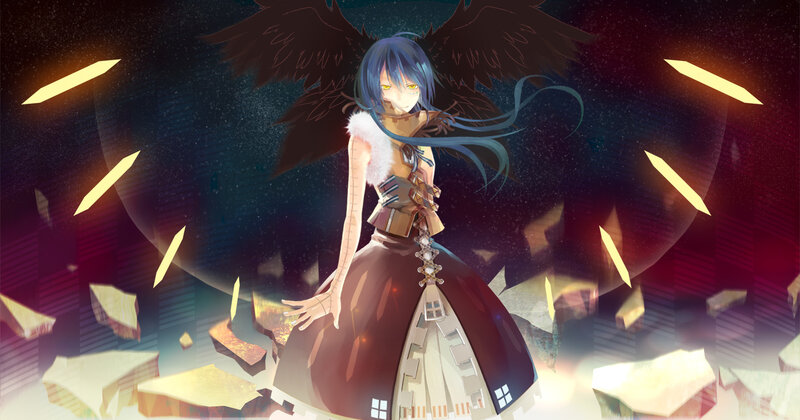 Blue-haired Girl with Wings — Black