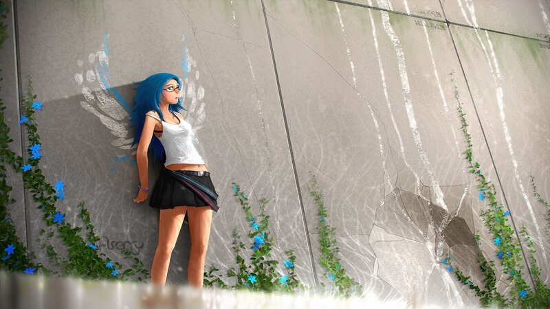 Blue-haired Girl with Wings — Blue, Contemplative