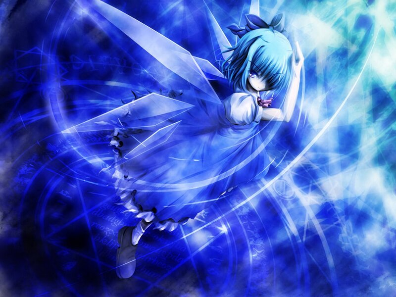 Blue-haired Girl with Wings — Blue, Dramatic, Anime, Magic Circle, Dress