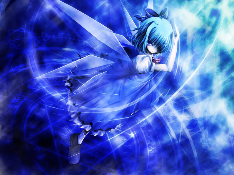 Blue-haired Girl with Wings — Blue, Dramatic, Anime, Magic Circle