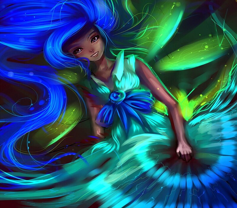 Blue-haired Girl with Wings — Blue, Dramatic, Digital Art