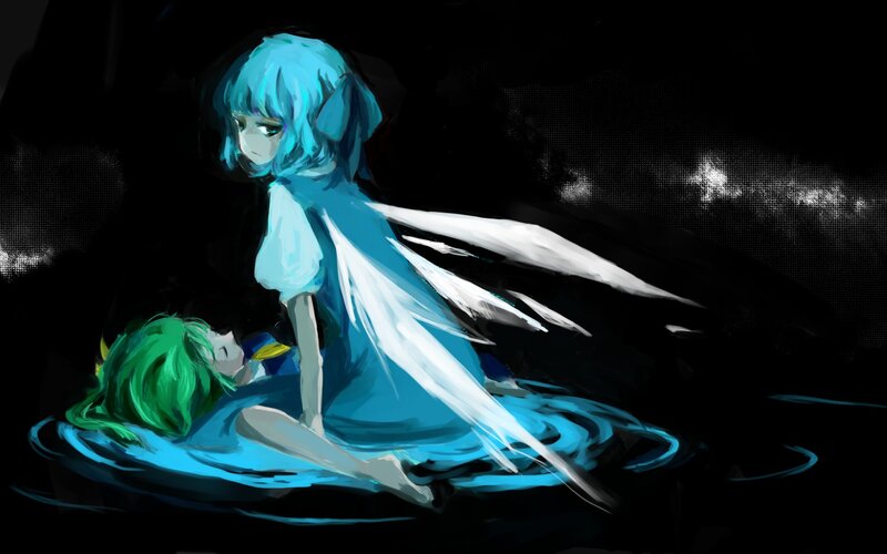 Blue-haired Girl with Wings — Blue, Dramatic, Night, Digital Art