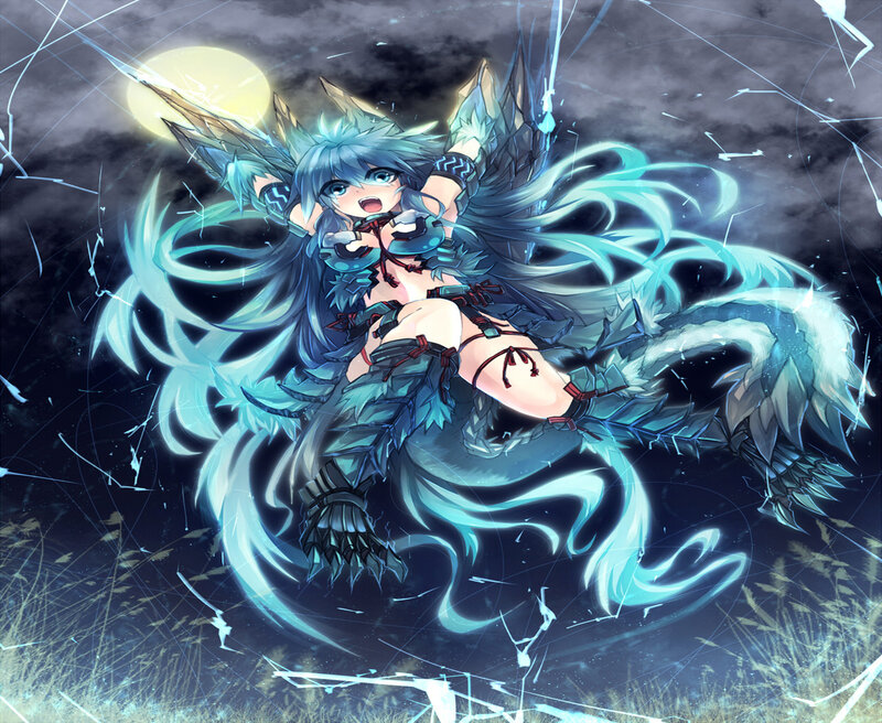 Blue-haired Girl with Wings — Blue, Dramatic, Night