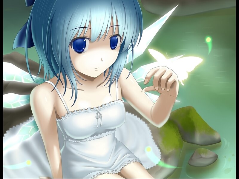 Blue-haired Girl with Wings — Blue, Serene, Anime, Butterfly
