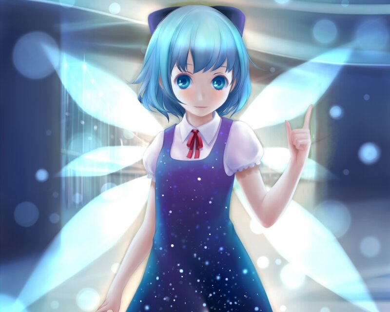 Blue-haired Girl with Wings — Blue, Serene, Anime, Dress