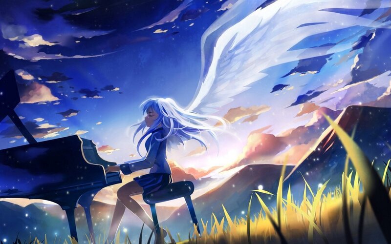 Blue-haired Girl with Wings — Blue, Serene, Sunset
