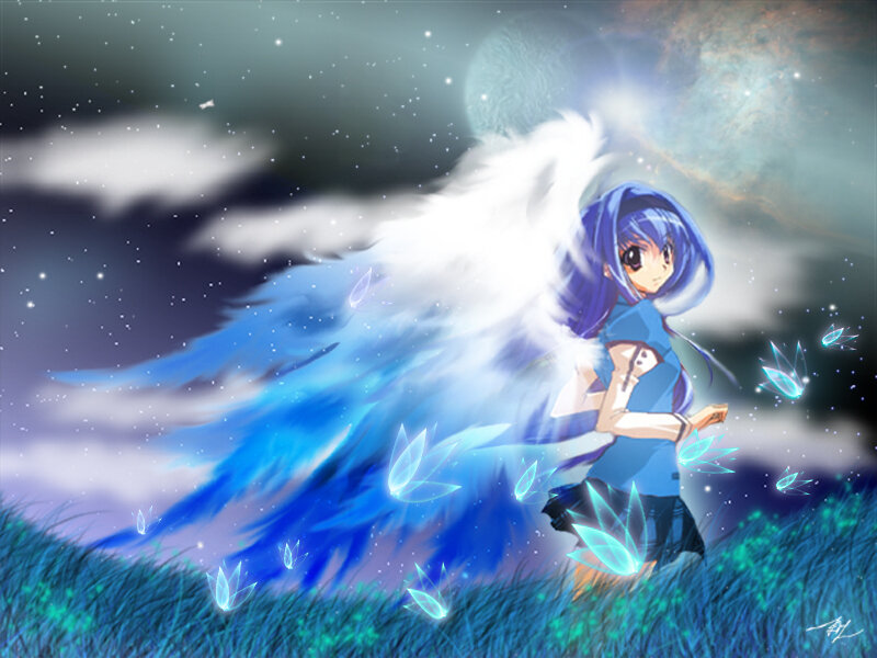 Blue-haired Girl with Wings — Blue, Serene