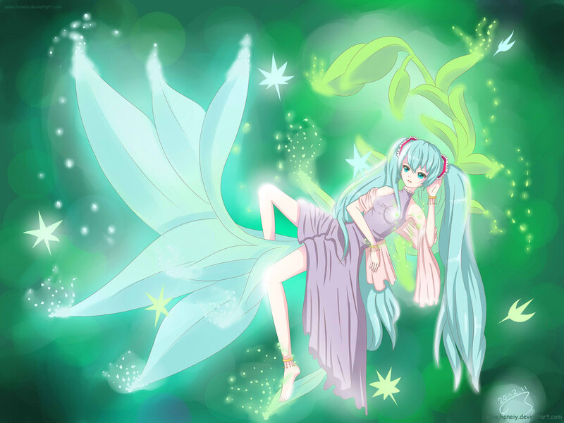Blue-haired Girl with Wings — Green, Magical