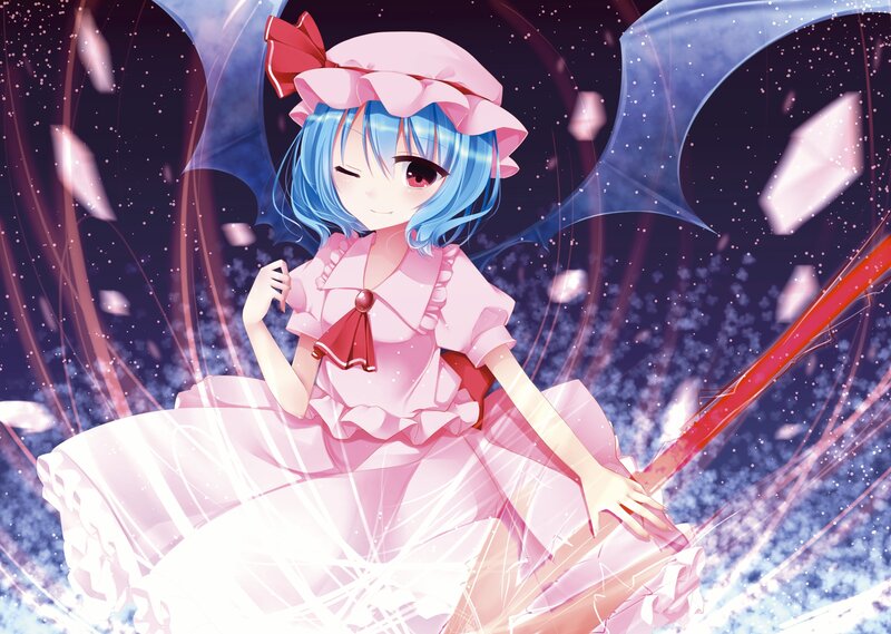 Blue-haired Girl with Wings — Pink, Dramatic, Night