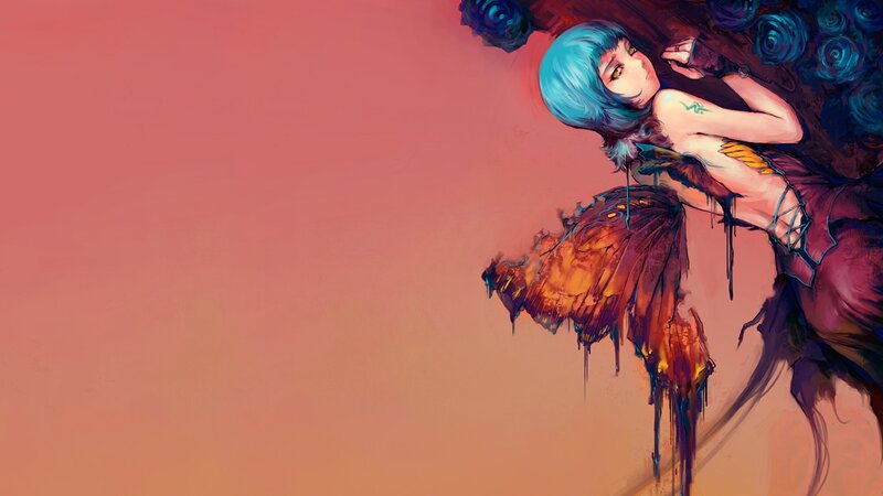 Blue-haired Girl with Wings — Pink, Dramatic