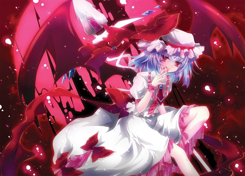Blue-haired Girl with Wings — Red, Dramatic, Anime, Dress