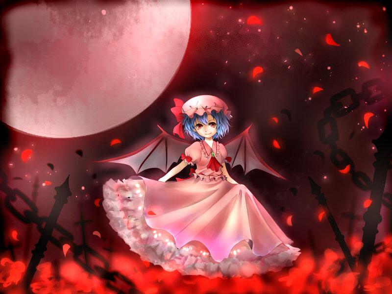Blue-haired Girl with Wings — Red, Dramatic, Night