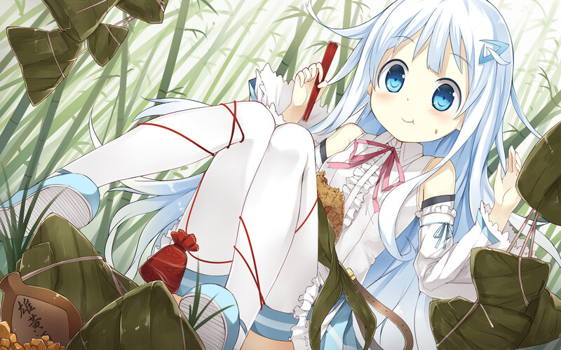 Blue-haired Girl with Zongzi