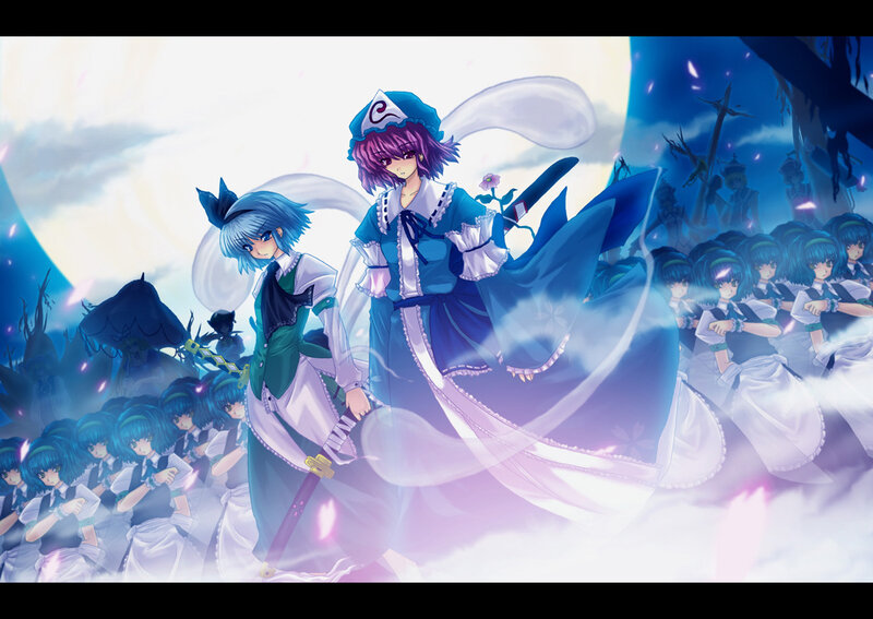 Blue-haired girls in a fantasy battle